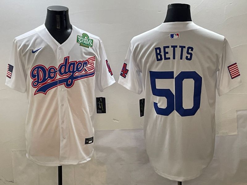 Men Los Angeles Dodgers #50 Betts White Second generation Joint Name Nike 2025 MLB Jersey style 7
